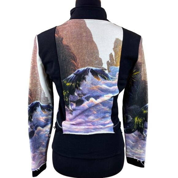 Crystal Tara Tropical Scene Sweatshirt Jacket Size S Boho Cropped - Picture 3 of 6